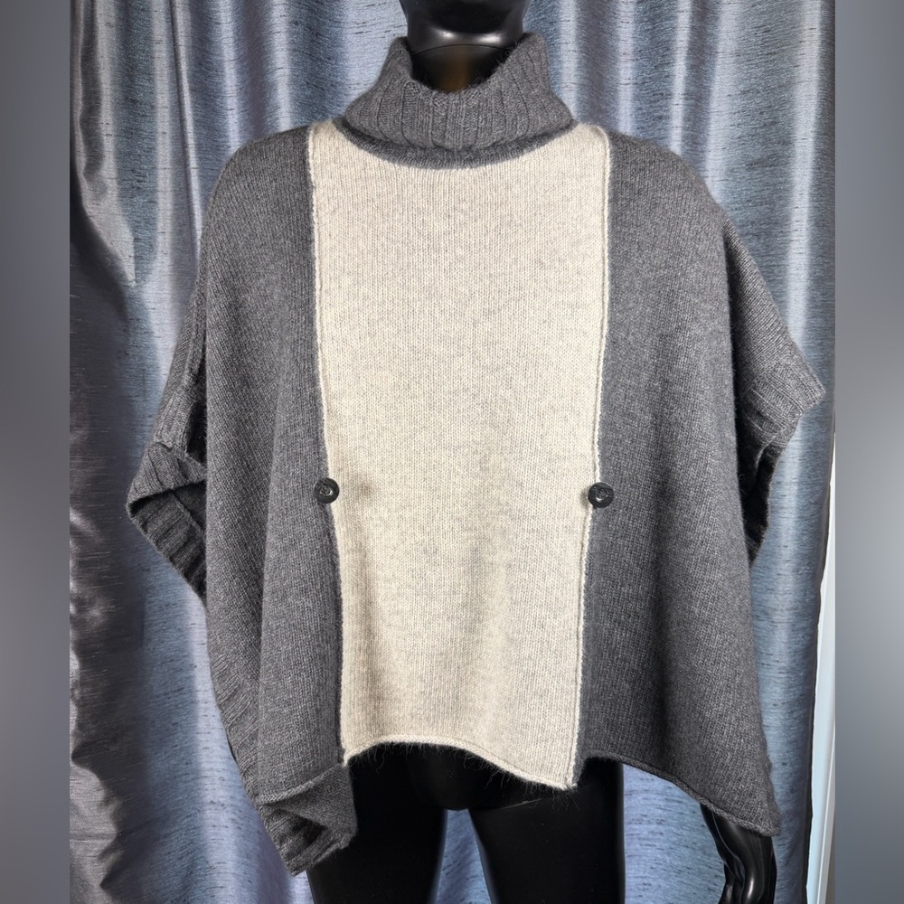 7115 BY SZEKI NY Poncho Cowl Neck Style Sweater Merino Wool Simplistic Luxury